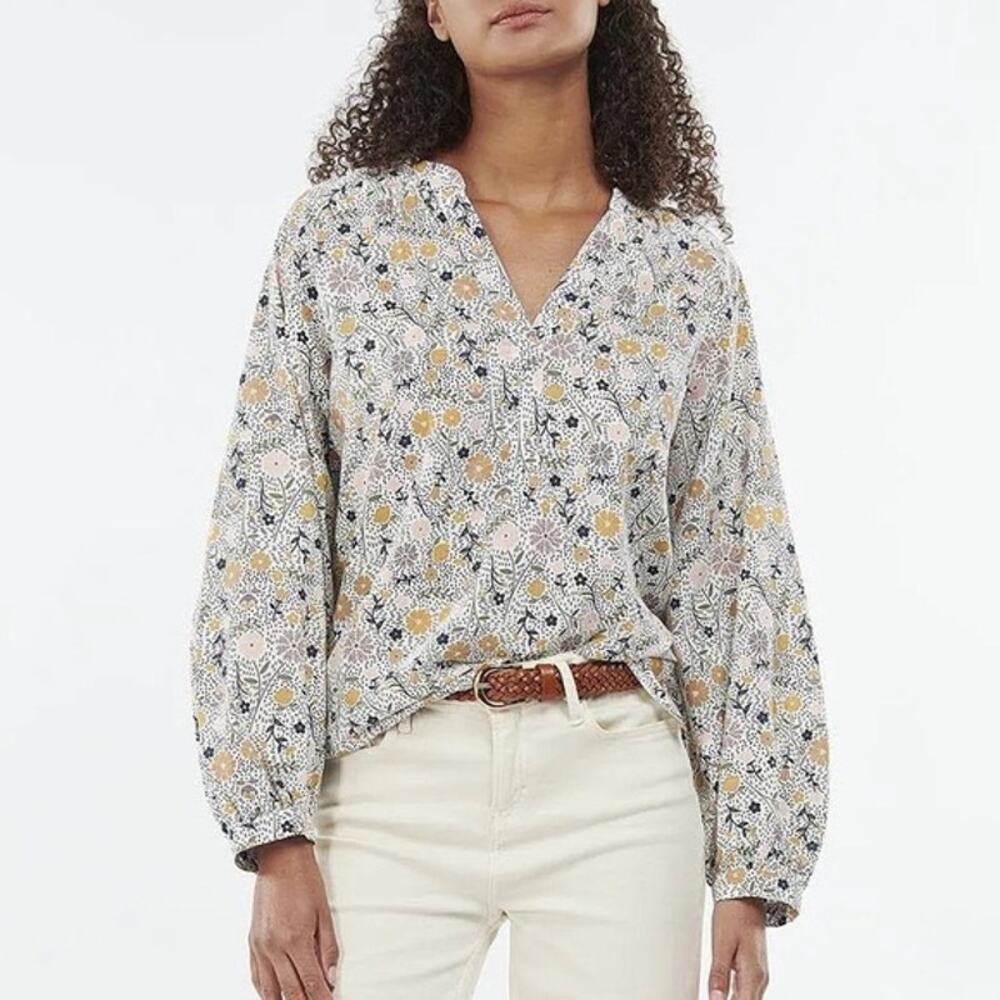 Barbour Melita Top Ditzy Floral Spring Blouse Neutral Classic Feminine Size 6